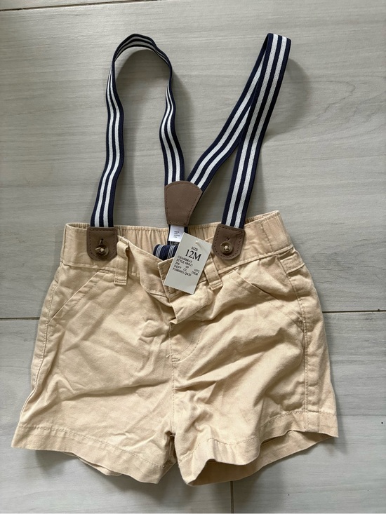 Cat & Jack Other - Baby Cream Cotton Shorts with Navy Stripe Suspenders 12 months